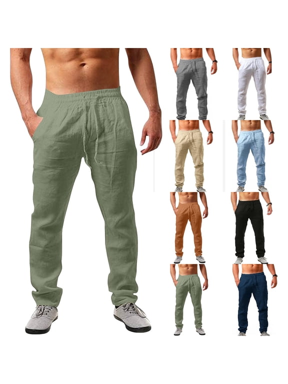 Men's Casual Pants Elastic Waist Drawstring Casual Trouser Lightweight Straight-Legs Loose Beach Yoga Pants for Travel And Lounge Wear Black M