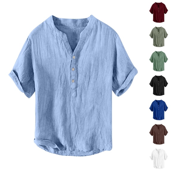 Migroa Men's Fashion Shirt Casual Beach T-Shirts Solid Tops Shirts for Men 3/4 Sleeve Regular-Fit Henley T-Shirt Summer Lightweight Beach Yoga Tops Black 4XL