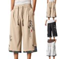 thumbnail image 1 of Migroa Men's Harem Capri Pants Drawstring Elastic Waist Wide Leg Baggy Cropped Trousers Loose Fit Yoga Beach Shorts Men's Casual Streetwear Pants Black L, 1 of 7