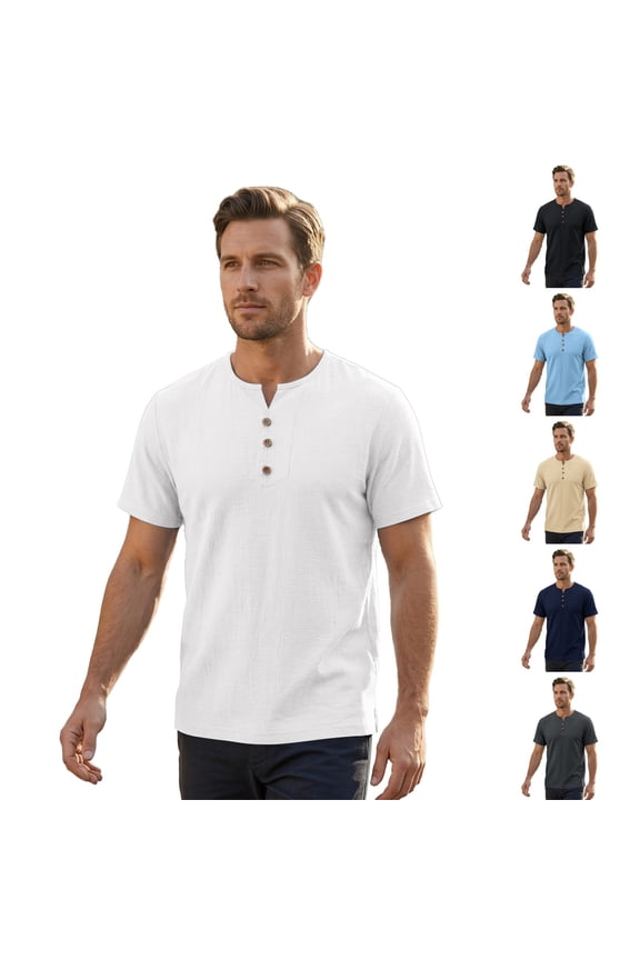 Men's Henley Shirts Short Sleeve Relaxed Fit T-Shirts Casual Lightweight 3 Button Basic Tee Fashion Summer Top Sky Blue L