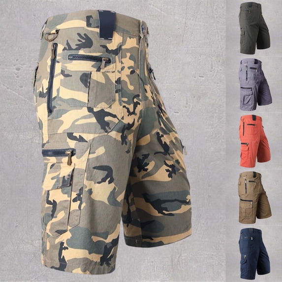 Migroa Men's Hiking Cargo Shorts 3/4 Relaxed Fit Mens Running Shorts Lightweight Outdoor Shorts for Men Trip Golf Camping Casual with Zipper Pockets Khaki S