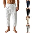 thumbnail image 1 of Migroa Men's Linen Capri Pants Casual Lightweight 3/4 Baggy Pants Drawstring Elastic Waist Beach Yoga Pants with Pockets Black L, 1 of 5