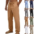 thumbnail image 1 of Migroa Men's Linen Pants Lightweight Drawstring Elastic Waist Pockets Loose Fit Straight Legs Summer Beach Vacation Yoga Trousers Brown 3Xl, 1 of 7