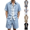 thumbnail image 1 of Migroa Men's Linen Shirts Shorts Outfits Beach 2 Pieces Sets Button Down Suit Casual Summer Tracksuit Vacation Clothes Matching Outfits White Xl, 1 of 5