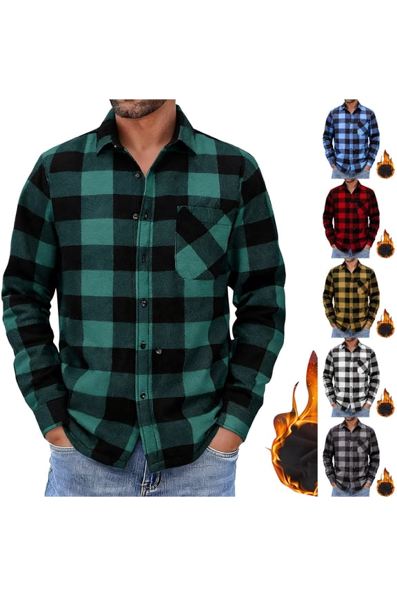 Migroa Men's Plaid Fleece Lined Thickened Warm Long Sleeve Shirt - Brushed Interior, Classic Checkered Pattern - Ideal for Winter Camping, Cold Weather Outdoor, Holiday Gathering,