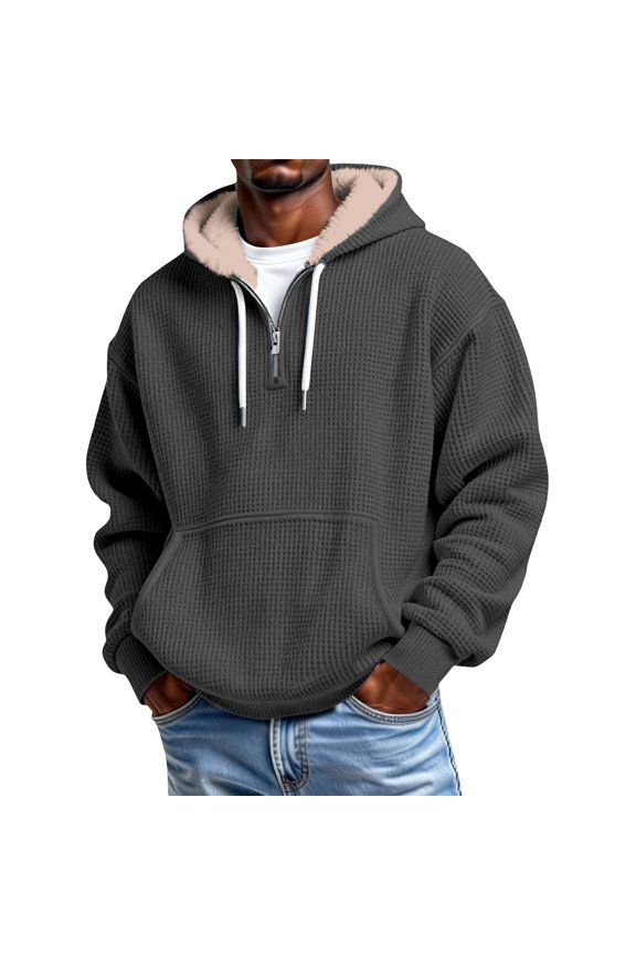 Men's Premium Fleece Lined Pullover | Cozy Quarter Zip & Button Front Sweatshirt, Winter Casual Long Sleeve Top Under $25, Dark Gray 5Xl