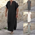 thumbnail image 1 of Migroa Men's Short Sleeve Kaftan Thobe Side Split Caftan Long Gown Casual Shirt for Beach Summer Dark Gray 4Xl, 1 of 4