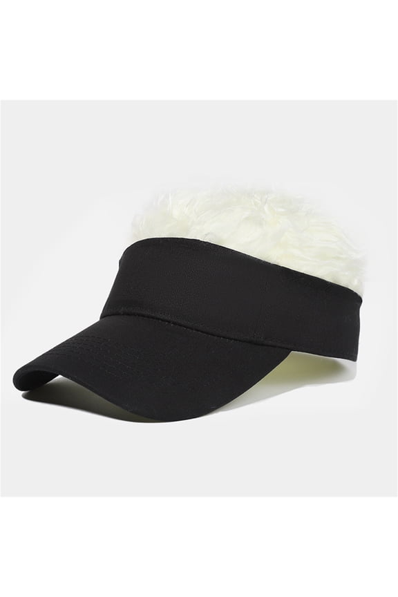 Men's Visor Hat with Hair Funny Spiked Hair Wig Hat Novelty Adjustable Baseball Cap Funny Spiked Sun Hats Golf Hats Crazy Fuzzy Hair Cap for Outdoor Beige One Size