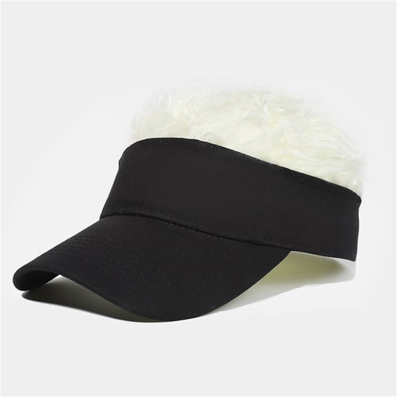 Migroa Men's Visor Hat with Hair Funny Spiked Hair Wig Hat Novelty Adjustable Baseball Cap Funny Spiked Sun Hats Golf Hats Crazy Fuzzy Hair Cap for Outdoor Black One Size
