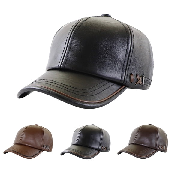 Migroa Men's Winter Baseball Cap, Pu Leather with Fleece Lining, Adjustable Dad Hat for Cold Weather Coffee Universal Fit