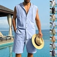 thumbnail image 1 of Migroa Mens 2 Piece Linen Set Outfits Sleeveless Hoodies And Drawstring Casual Track Shorts Set Beach Tank T Shirts Solid Sets White L, 1 of 8