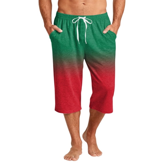Migroa Mens Capri Pants Elastic Waist Drawstring Workout Gym Joggers Summer Gradient Pajama Shorts Casual Sweat Green M