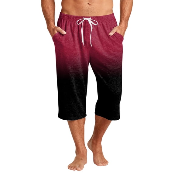 Migroa Mens Capri Pants Elastic Waist Drawstring Workout Gym Joggers Summer Gradient Pajama Shorts Casual Sweat Hot Pink 3XL