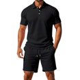 thumbnail image 1 of Migroa Mens Casual 2 Piece Outfits Lounge Sets Lightweight Breathable Golf Short Sleeve And Drawstring Shorts Outfits For Beach Vacation Black L, 1 of 3