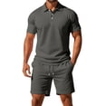 thumbnail image 1 of Migroa Mens Casual 2 Piece Outfits Lounge Sets Lightweight Breathable Golf Short Sleeve And Drawstring Shorts Outfits For Beach Vacation Grey Xl, 1 of 3