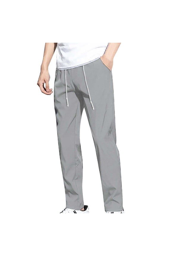 Mens Elastic Waist Sports Pants Lightweight Quick Dry Joggers Breathable Fabric for Running Gym Yoga Travel And Summer Active Casual Wear Grey M
