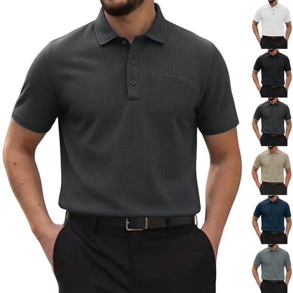 Migroa Mens Golf Shirts 3 Buttons Casual Work T Shirts Collared Casual T-Shirt Short Sleeve with Pocket Sport Wicking Shirts for Men Casual Athletic Collared T-Shirts Black 3XL
