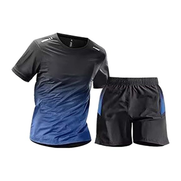 Migroa Mens Mens Gym Clothes Workout Sets Sets Shorts And Short Sleeve Shirts For Men Running Quick Drying And Breathable Fitness Athletic Outfits Set Blue L