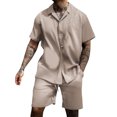 thumbnail image 1 of Migroa Mens Short Sets 2 Piece Outfits Summer Soft Breathable Button Down Shirt With Shorts Lightweight Daily Wear Beach Vacation Set Khaki 2Xl, 1 of 2