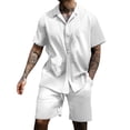 thumbnail image 1 of Migroa Mens Short Sets 2 Piece Outfits Summer Soft Breathable Button Down Shirt With Shorts Lightweight Daily Wear Beach Vacation Set White S, 1 of 2