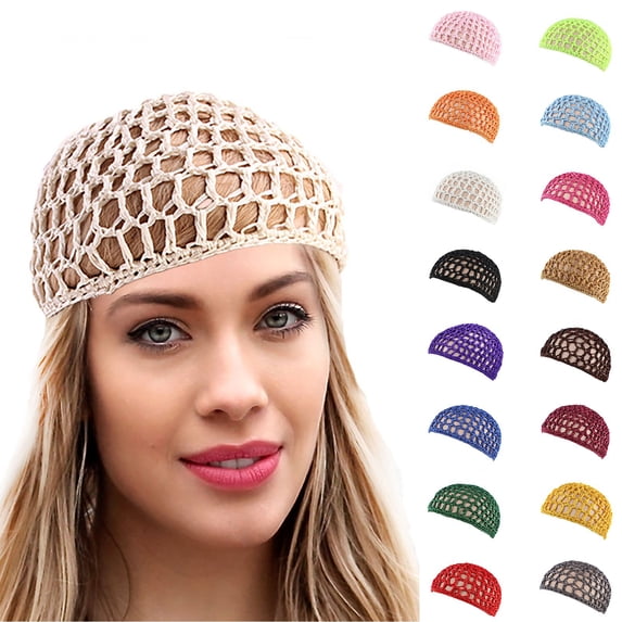 Migroa Mesh Crochet Hair Net Women Soft Cotton Sleeping Cap Solid Color Hair Care Head Cover Lightweight Breathable Daily Indoor Headwear Yellow One Size