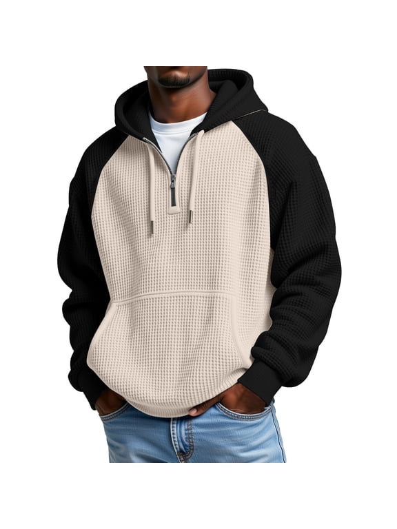 Quarter Zip Pullover Men— Waffle Mesh Design Quarter-Zip Thermal Top for Casual & Active Wear, Plus Sizes Available Under $25, Beige L