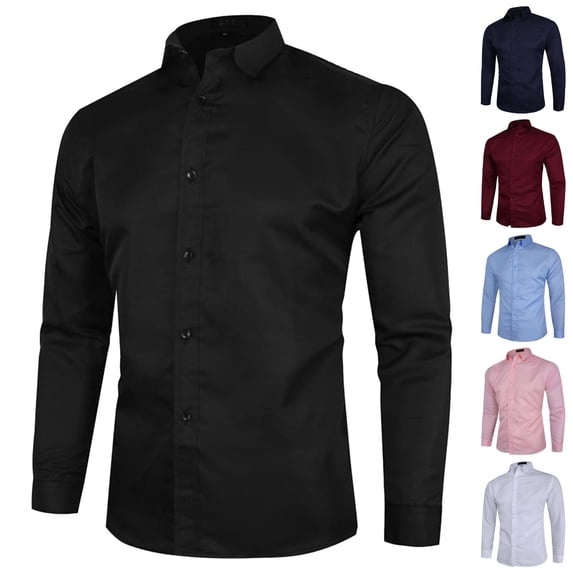 Migroa Slim Fit Dress Shirts for Men Long Sleeve Stretch Stain Proof Wrinkle Free Button Down Shirts Formal Shirts Black L