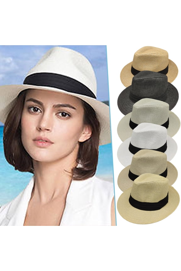 Straw Panama Hat for Women Men Wide Brim Retro Headwear Lightweight Breathable Casual Hat for Daily Outing And Outdoor Trip White One Size
