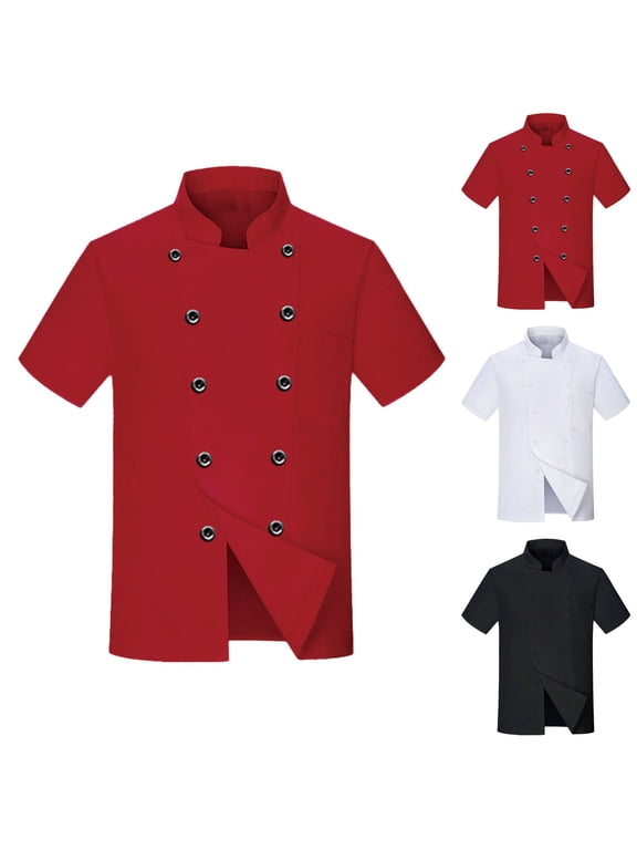 Unisex Chef Jacket Men's Chef Coat Men Short Sleeve Chef Uniform for Kitchen Restaurant Bakery Black Xl