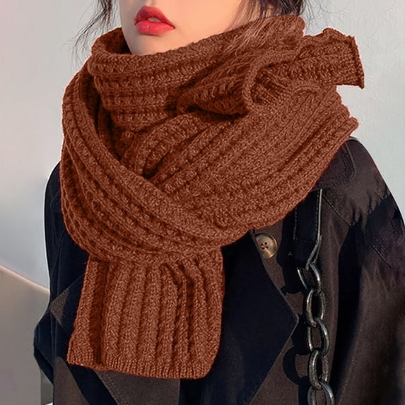 Migroa Women Men Solid Color Soft Knitted Scarf Warm Winter Wool Scarf for Cold Weather Daily Outfits Coffee One Size 1 Pc Scarf