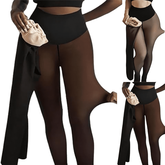 Migroa Women's Fleece Lined Tights, One Seam Translucent Thermal Leggings, Opaque Warm Coffee L