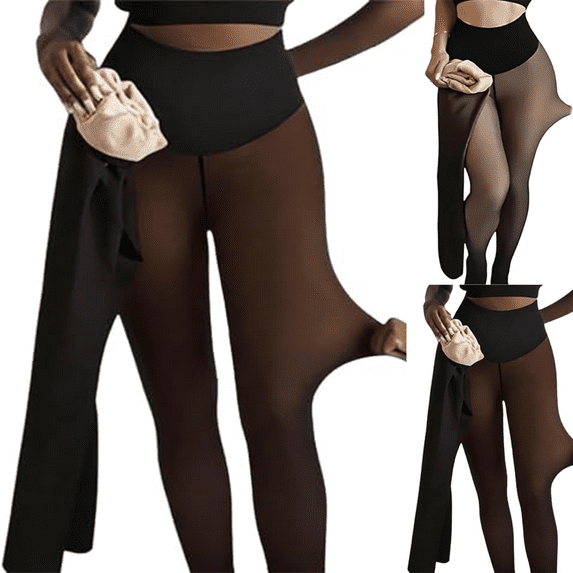 Migroa Women's Fleece Lined Tights, Thermal Leggings for Winter Under Skirt, Dress, Cold Weather Khaki S