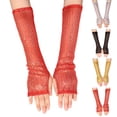 thumbnail image 1 of Migroa Women's Sparkly Fishnet Gloves, Long Mesh Glitter Gloves for Halloween Party Costume White Universal Fit, 1 of 5