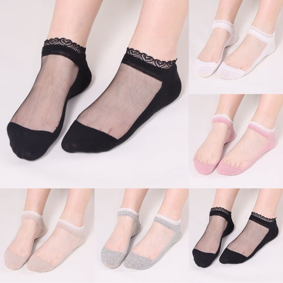 Migroa Womens Sheer Ankle Socks Girls Lace Mesh Sheer Socks Thin Transparent See Through Summer Sock Fashionable Cute And Breathable Socks Black One Size