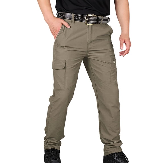 Migroa Work Pants for Men Lightweight Athletic Jogger Trousers Breathable Outdoor Hiking Casual Pants with Multi Pockets Khaki S