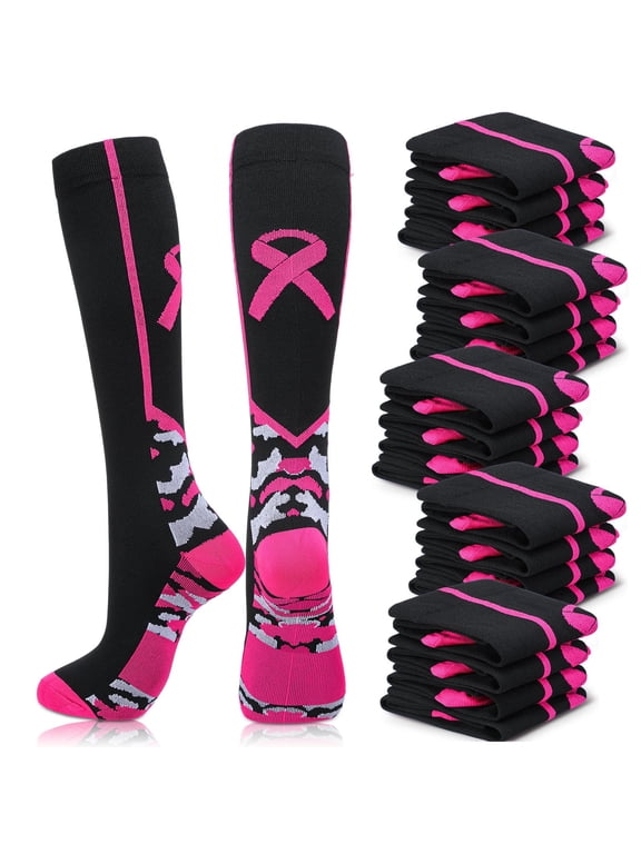 12 Pairs Of Sports Breast Cancer Awareness Pink Ribbon Socks Brooch Set Sports Digital Camouflage Socks