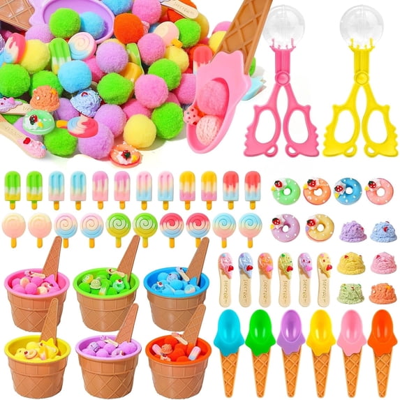 Miguan 154 pcs Ice Cream Sensory Bin Items Summer Counting Sorting Sensory Bin Filler Fine Motor Special Needs Sorting Ice Cream Counts for Summer Counting Decor Home Decoration