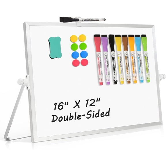 Miguan 18 pack Dry Erase Magnetic White Board, 16" x 12" Double-Sided Desktop Whiteboard with Stand, Portable Small Whiteboard Set for Drawing, Office, Home