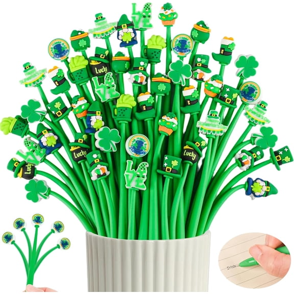 Miguan 20pcs St Patrick's Day Stress Relief Bobblehead Pens Top Hat Clover Shamrock Leather Boots Gnome Beer Shape Pen Fun Cute Pen Kawaii Fidget Pens for Classroom Prizes Office Supplies