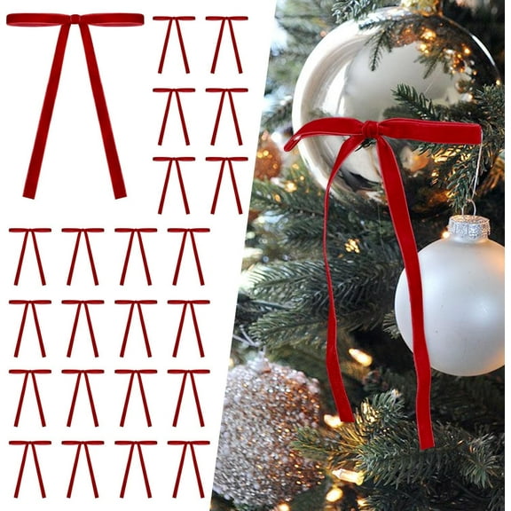Miguan 24 Pcs Velvet Christmas Tree Bows Door Garland Decor (5 X 7 Inch, Width Of 3/8",Red)