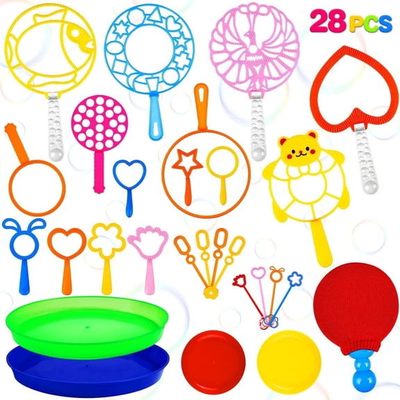 Miguan 28 pcs Big Bubble Wand Bulk Set for Summer Outdoor Games Activities Party Favors Birthday Supplies, Big Bubble Maker with Tray