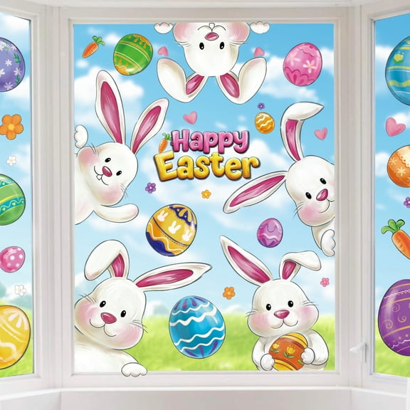 Miguan 6 Sheet Easter Egg Window Clings for Glass Windows Cute Easter Window Clings Removable Electrostatic Cling Double Sided Visible PVC Window Stickers for Spring Windows Decorations