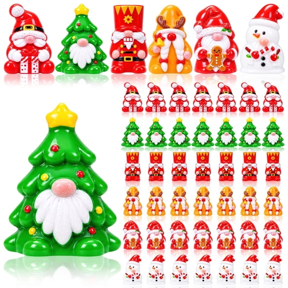 Miguan 60Pcs Mini Christmas Resin Gnome Figurines, Cute Snowman Nutcracker Christmas Tree Dwarf Statues, Small Christmas Miniature Ornaments for DIY Fairy Garden, Cake Topper, Holiday Home Decor