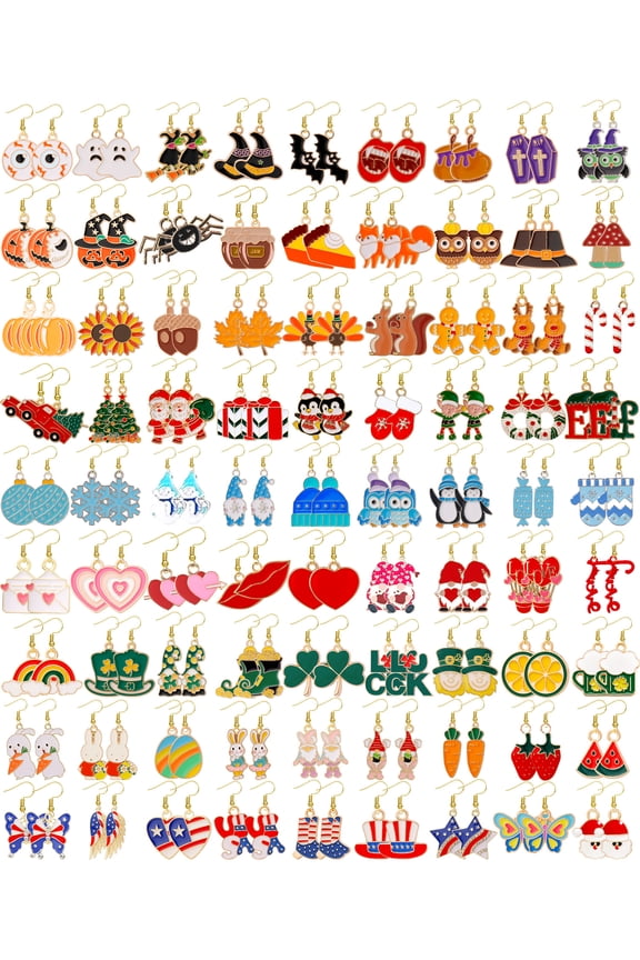 81 Pairs Holiday Earrings for Women Summer Patriotic Fall Halloween Christmas Winter Earring