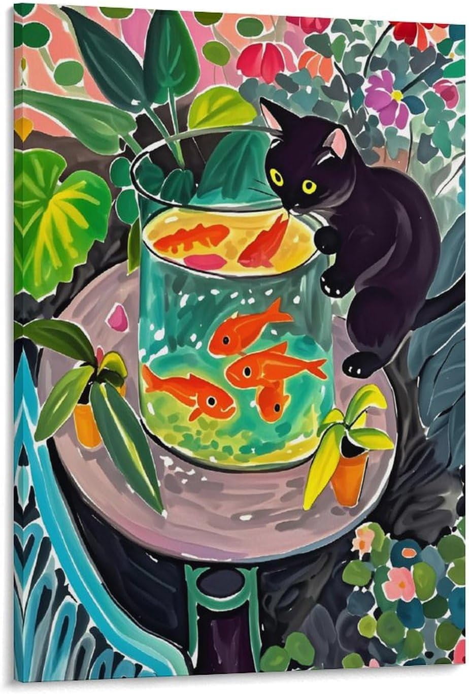 Miguel-Art Framed Canvas Wall Art Goldfish Inspiration by Matisse ... - Goldfish Decoration Inspiration