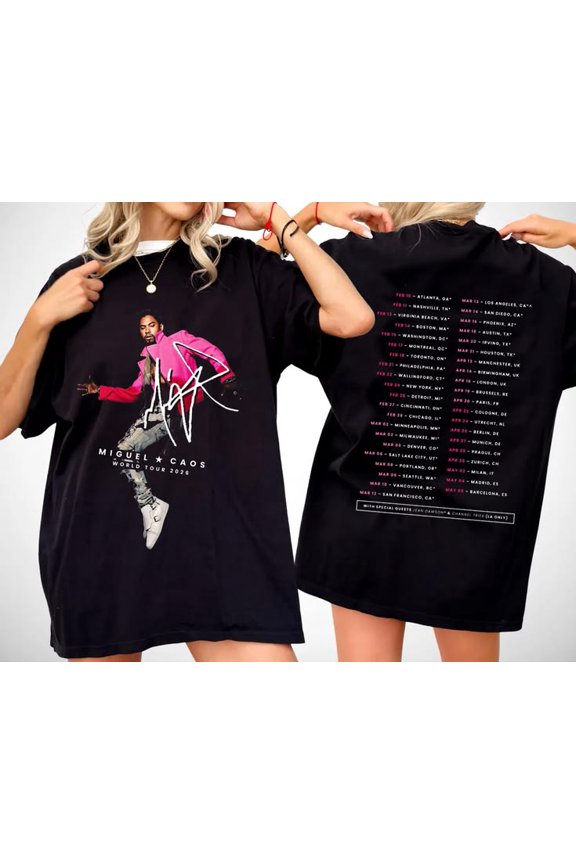 Miguel CAOS Tour Shirt Front & Back Design Included T-shirt Sizes S-5XL Goldengate