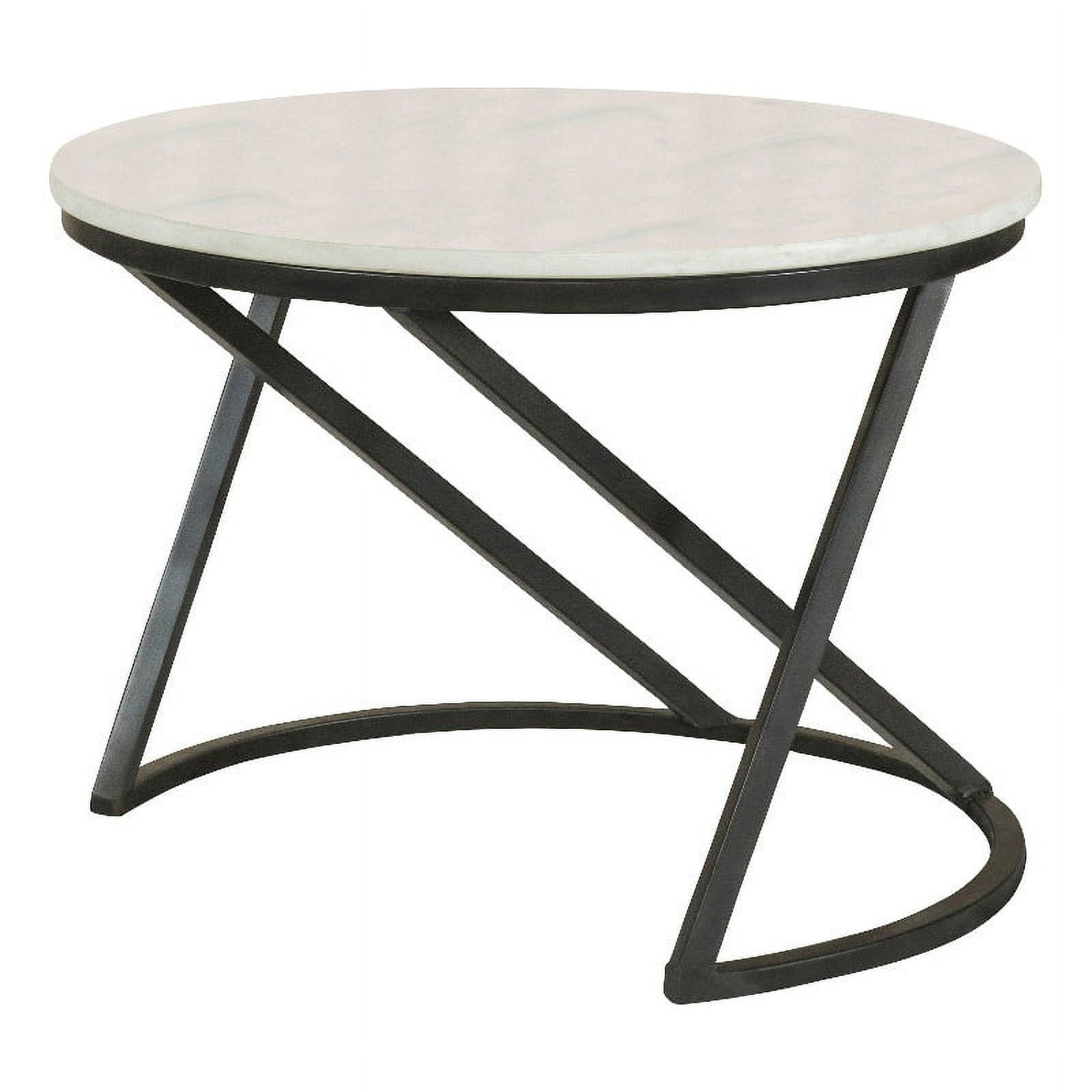 Contemporary Round White Marble and Black Metal Accent Table