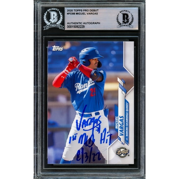 Miguel Vargas Autographed 2020 Topps Pro Debut Rookie Card #PD-98 Los Angeles Dodgers "1st MLB Hit 8/3/22" Beckett BAS 210844