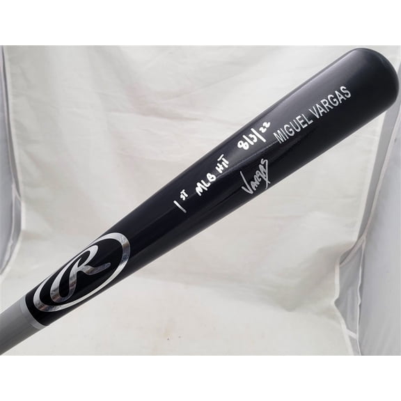 Miguel Vargas Autographed Black Rawlings Bat Los Angeles Dodgers "1st MLB Hit 8/3/22" Beckett BAS Witness #WZ59382