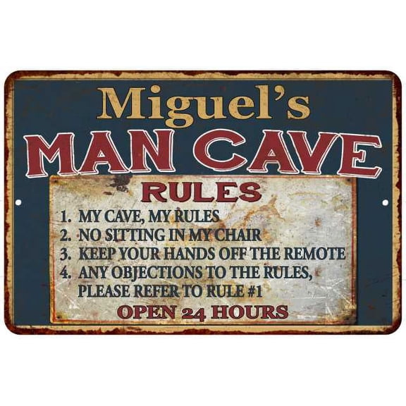 Miguel's Man Cave Rules Chic Rustic Green Sign Home 8x12 Metal 108120049425